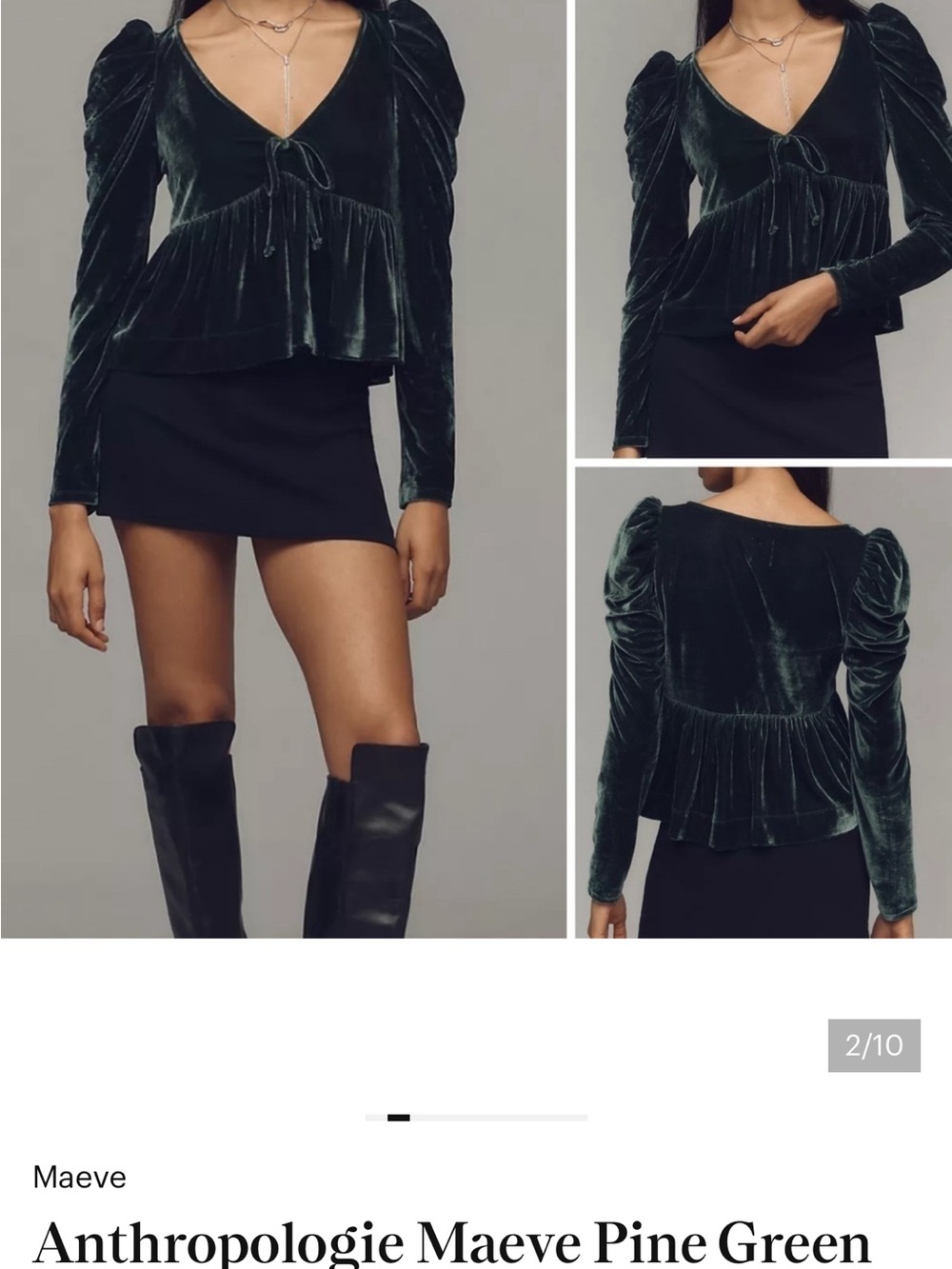 Maeve Green Velvet Peplum Blouse size S NWT